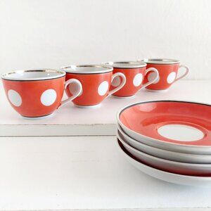 Vintage 60s Ukraine Polka Dot Tea Cups and Saucers